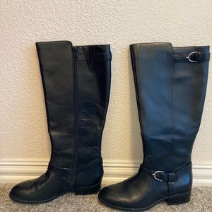 Ralph Lauren, wide, calf, black leather riding boots